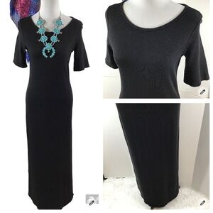 Vtg Field Manor black knit shift maxi dress S